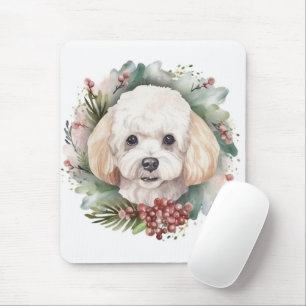 Poodle Christmas Wreath Festive Pup Mouse Pad
