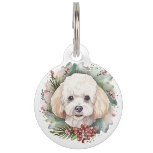 Poodle Christmas Wreath Festive Pup  Pet Tag