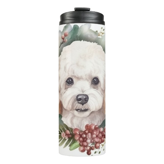 Poodle Christmas Wreath Festive Pup  Thermal Tumbler (Front)