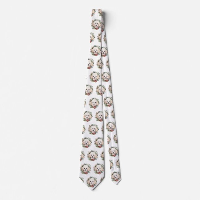 Poodle Christmas Wreath Festive Pup  Tie (Front)