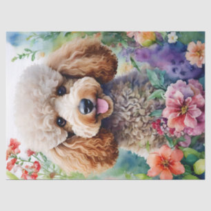 Poodle Colourful Flowers Watercolor  Tissue Paper
