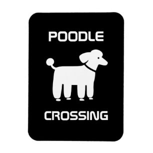 Poodle Crossing - White on Black - Customizable Magnet