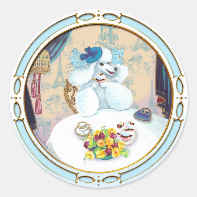 Poodle Cupcake Tea Party Classic Round Sticker (Front)