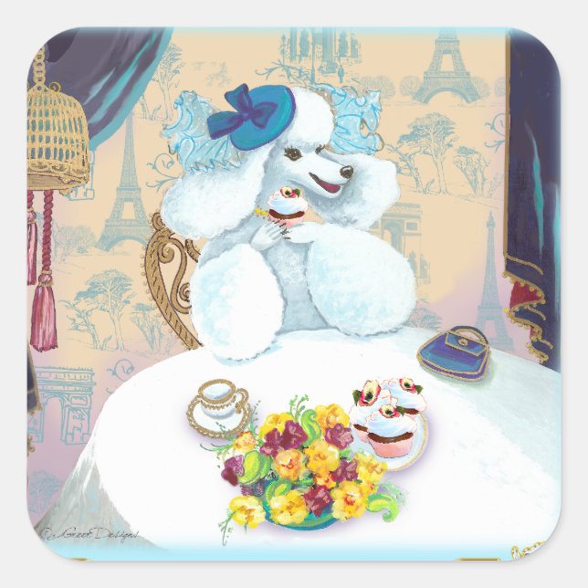 Poodle Cupcake Tea Party Square Sticker (Front)