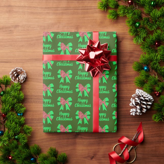 Poodle Cute Christmas Dog & Green Bow Green Wrapping Paper (Holiday Gift)
