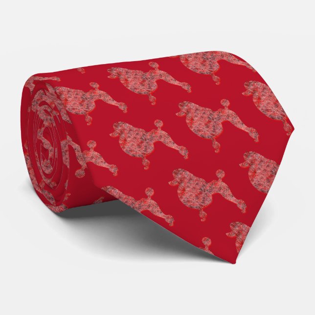 Poodle Cute Christmas Dog Silhouette Red Neck Tie (Rolled)