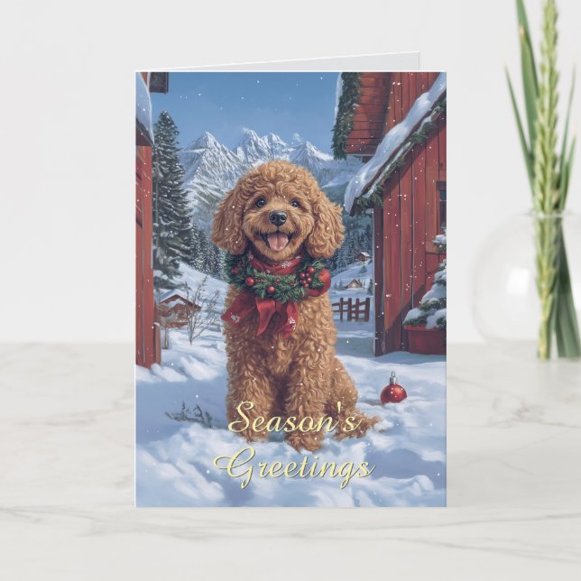 Poodle dans la carte de Noël Neige (Devant)