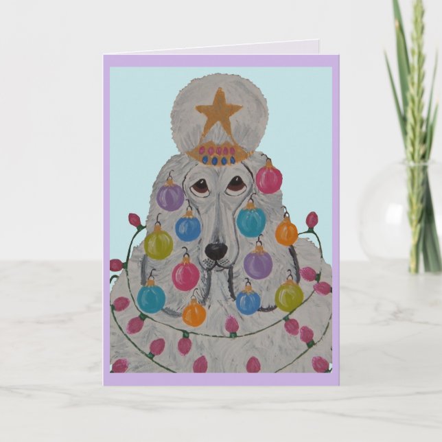 Poodle Decorated for Christmas Card (Front)