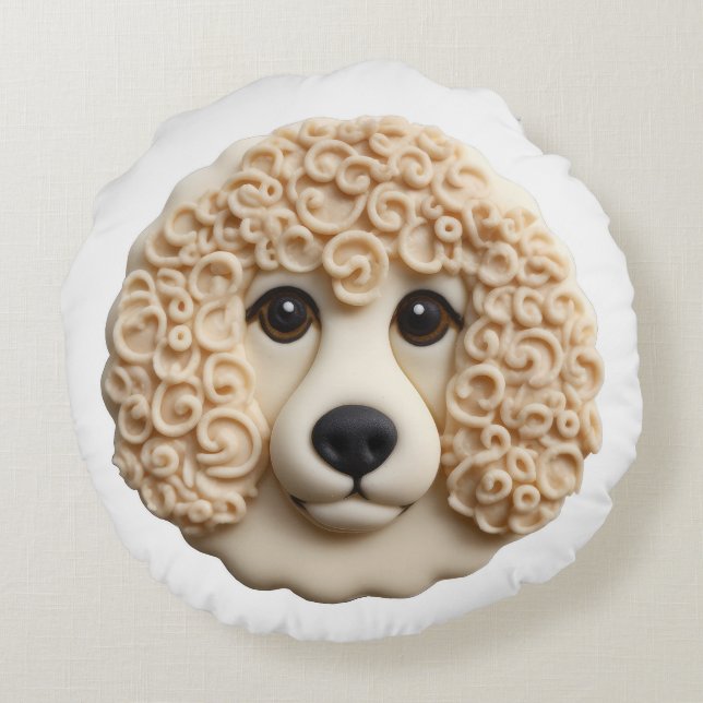 Poodle Dog 3D Inspired Round Pillow (Back)