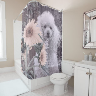 Poodle dog and sunflowers Shower curtain