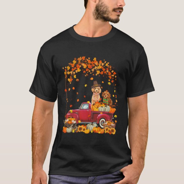 Poodle Dog Autumn Fall Pumpkin Truck Mappe Thanksg T-Shirt (Front)