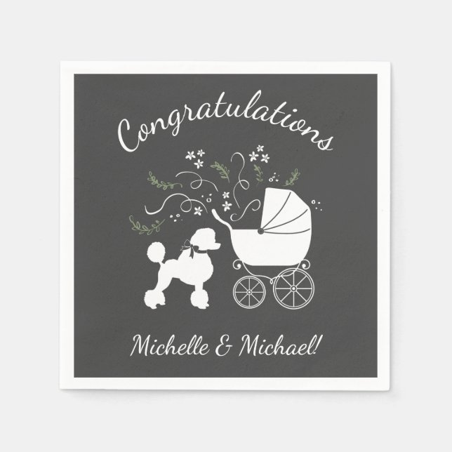 Poodle Dog Baby Shower Puppy Grey Gender Neutral Napkin (Front)
