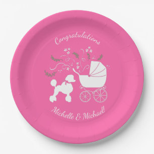 Poodle Dog Baby Shower Puppy Pink Girl Paper Plate