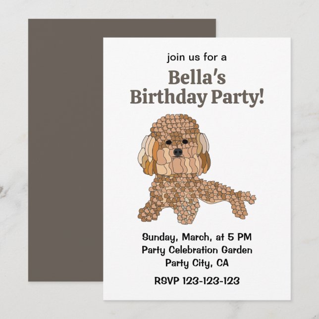 Poodle Dog Birthday Party Invitation (Front/Back)