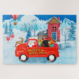 Poodle Dog Christmas Delivery Truck Snow  Jigsaw Puzzle