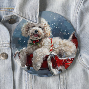 Poodle Dog Christmas Festive 6 Inch Round Button