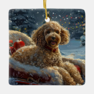 Poodle Dog Christmas Festive  Ceramic Ornament