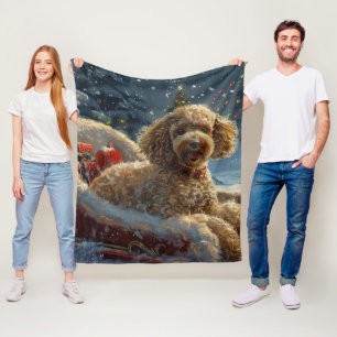 Poodle Dog Christmas Festive  Fleece Blanket
