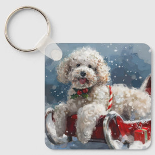Poodle Dog Christmas Festive Keychain