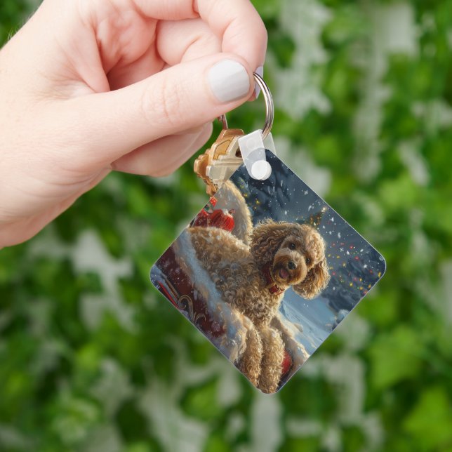 Poodle Dog Christmas Festive  Keychain (Hand)