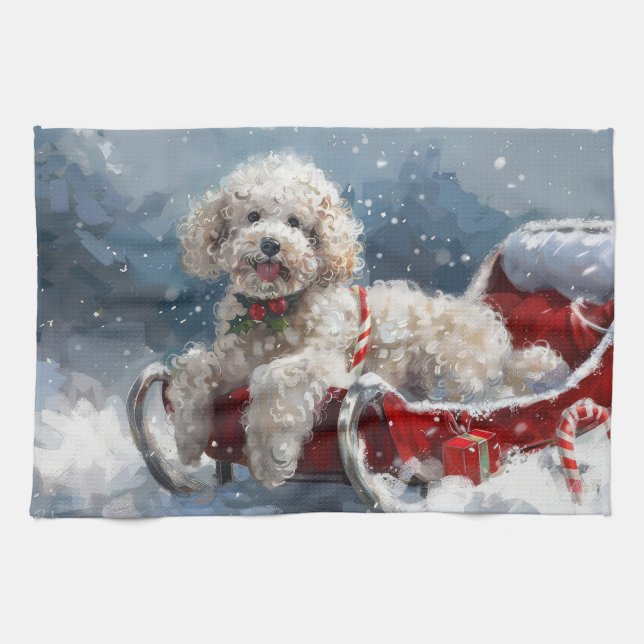 Poodle Dog Christmas Festive Kitchen Towel (Horizontal)