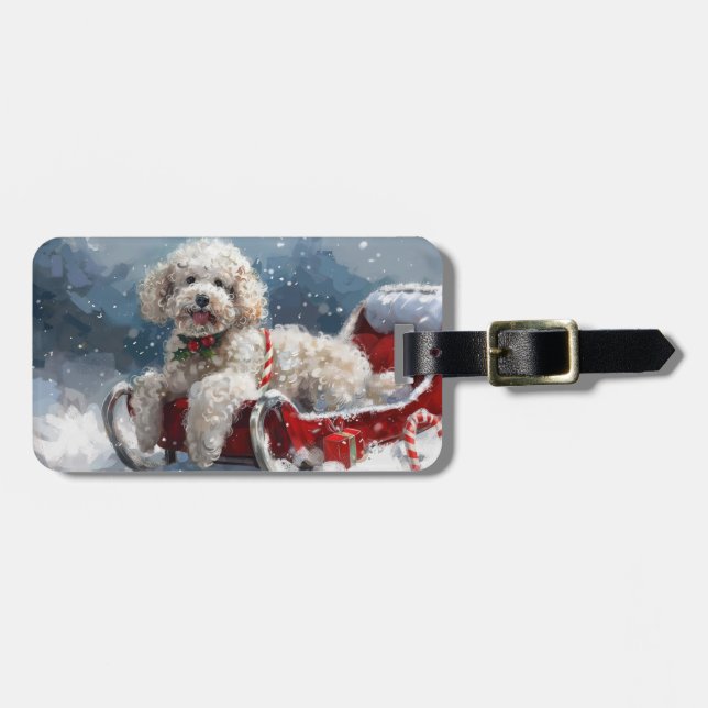Poodle Dog Christmas Festive Luggage Tag (Front Horizontal)