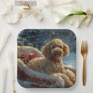 Poodle Dog Christmas Festive Paper Plate