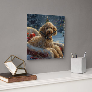 Poodle Dog Christmas Festive  Square Wall Clock