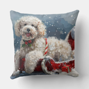 Poodle Dog Christmas Festive Throw Pillow