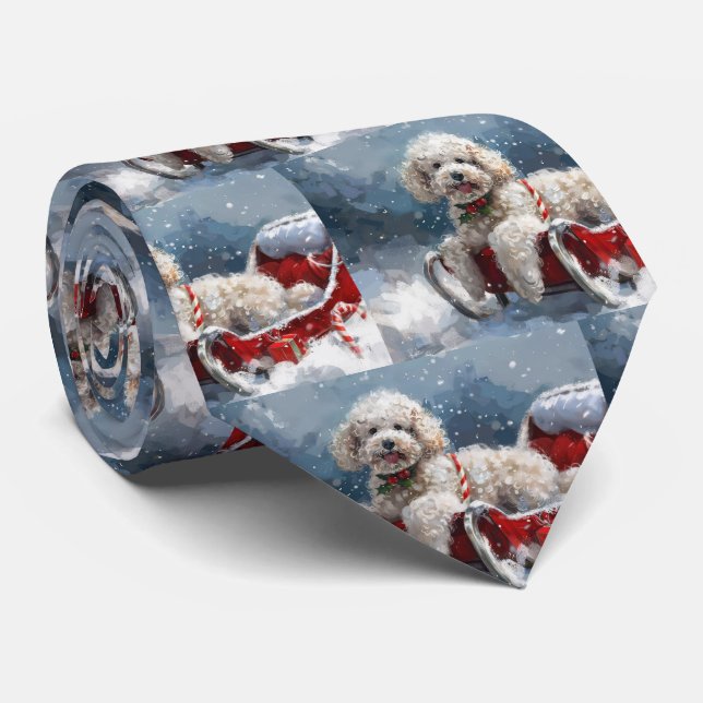 Poodle Dog Christmas Festive Tie (Rolled)