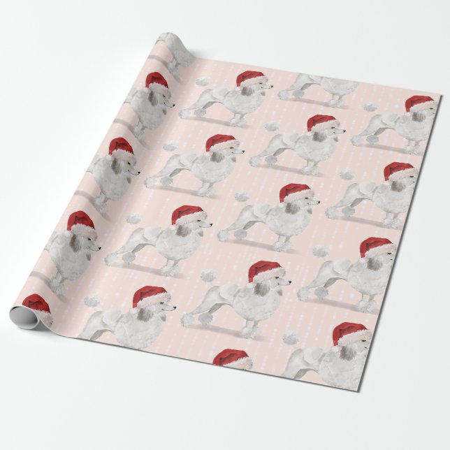 Poodle Dog Christmas Santa Hat Wrapping Paper (Unrolled)