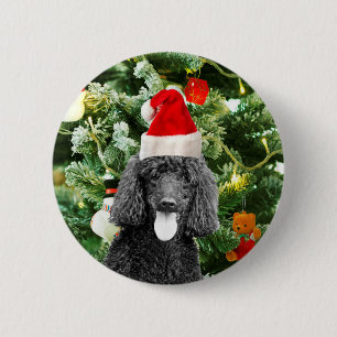 Poodle Dog Christmas Tree Snowman Red Santa Hat 2 Inch Round Button