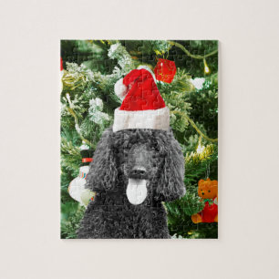 Poodle Dog Christmas Tree Snowman Red Santa Hat Jigsaw Puzzle