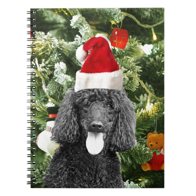Poodle Dog Christmas Tree Snowman Red Santa Hat Notebook (Front)