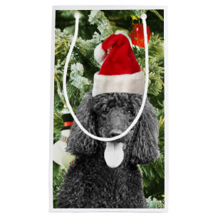 Poodle Dog Christmas Tree Snowman Red Santa Hat Small Gift Bag