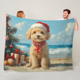 Poodle Dog Christmas Vintage Beach Fleece Blanket