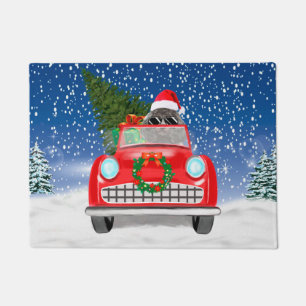Poodle Dog Driving Car In Snow Christmas  Doormat