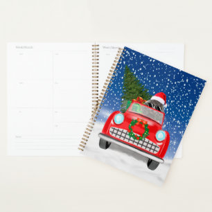 Poodle Dog Driving Car In Snow Christmas  Planner