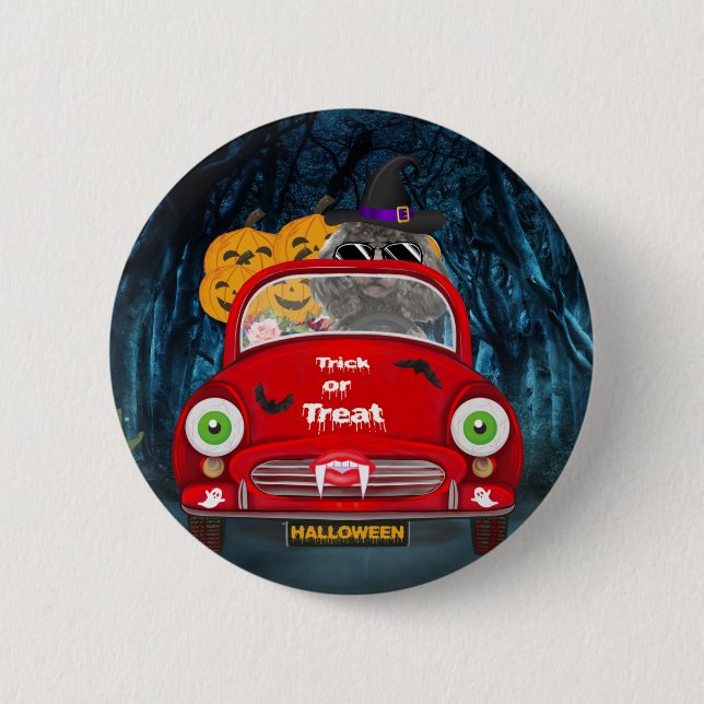 Poodle Dog Driving Car Scary  2 Inch Round Button (Front)