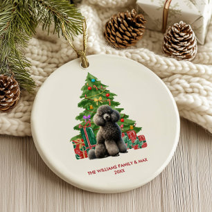 Poodle Dog Family Christmas Ceramic Ornament