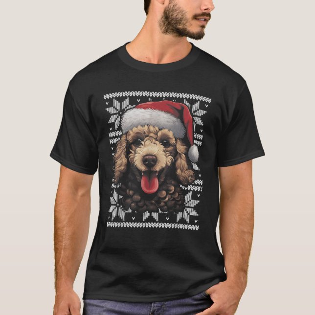 Poodle Dog Funny Merry Christmas Santa Matching Fa T-Shirt (Front)