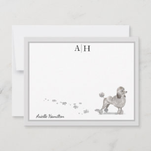 Poodle Dog Grey Border Monogram Personalized Card