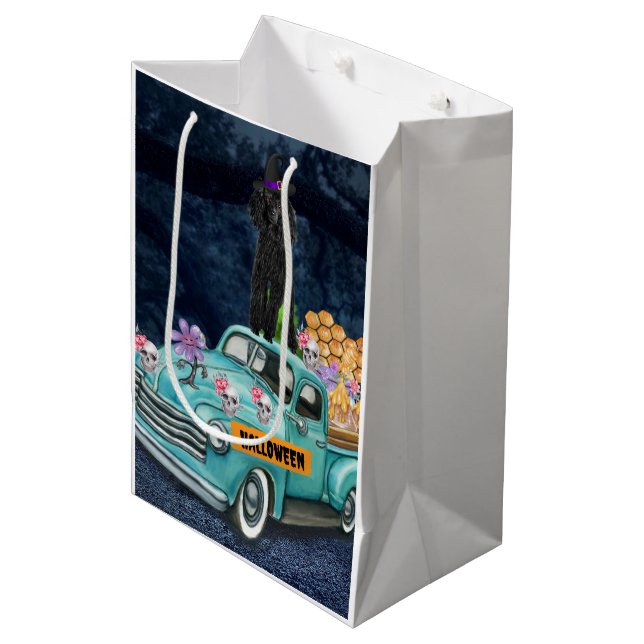 Poodle Dog Halloween Truck Scary Night  Medium Gift Bag (Front Angled)