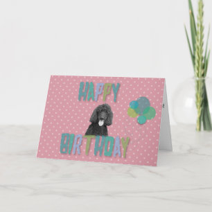 Poodle Dog Happy Birthday Pink Polka Greeting Card