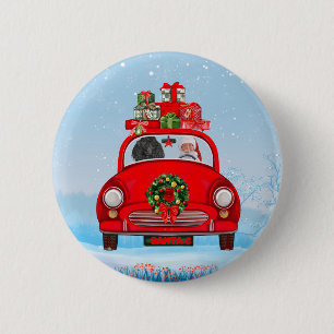 Poodle Dog In Car With Santa Claus 2 Inch Round Button