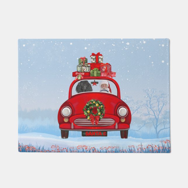 Poodle Dog In Car With Santa Claus  Doormat (Front)