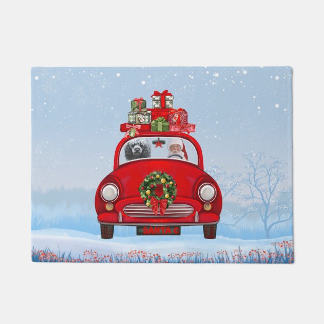 Poodle Dog In Car With Santa Claus Doormat (Front)