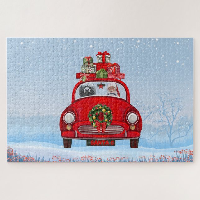 Poodle Dog In Car With Santa Claus Jigsaw Puzzle (Horizontal)