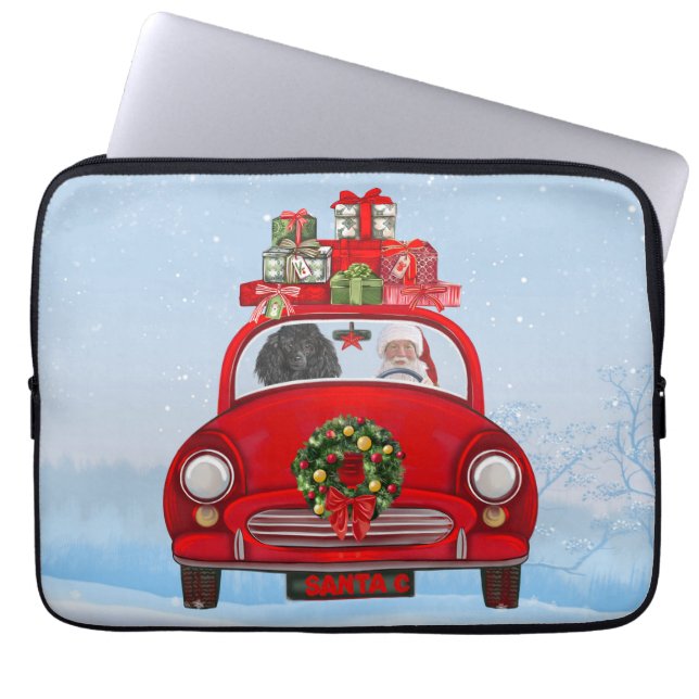 Poodle Dog In Car With Santa Claus  Laptop Sleeve (Front)