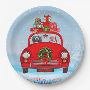 Poodle Dog In Car With Santa Claus Paper Plate
